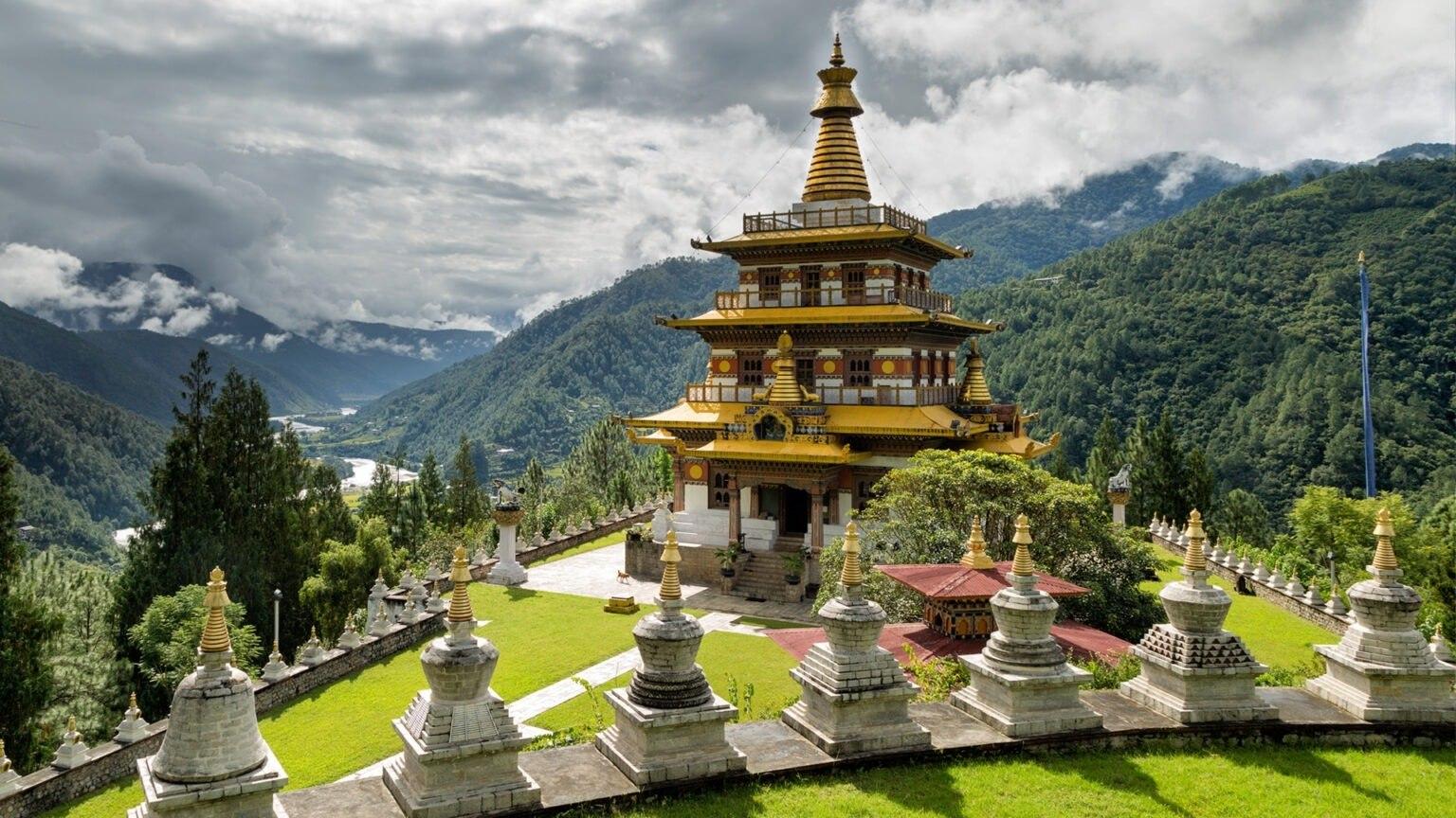 Khamsum Yulley Namgyal Chorten overlooking the green Punakha Valley
